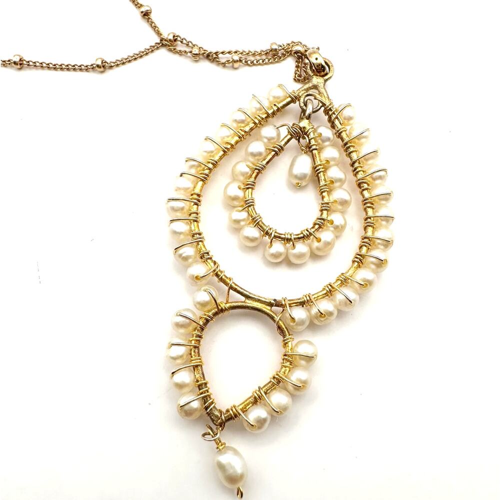 Flying Lizard Design FLD Necklace Earring Set Sundance Jewelry Faux Pearl Gold - Picture 7 of 8
